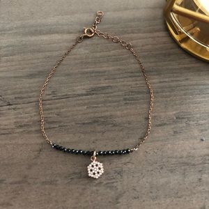 Snowflake and Navy Blue Beaded Bracelet with Rose Gold Chain